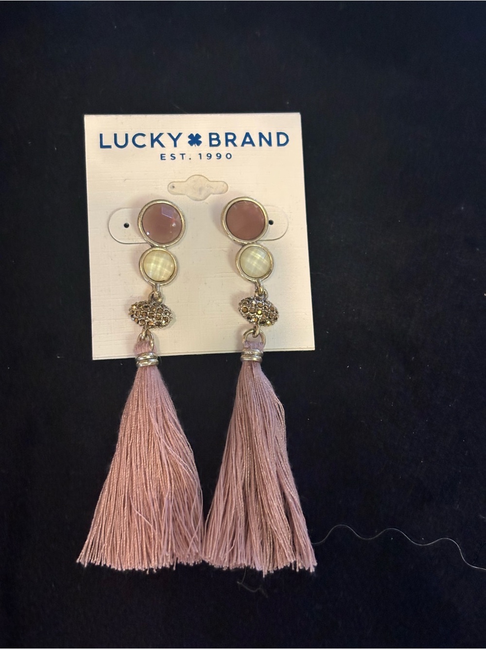 Lucky Brand Dusty Pink Tassel Drop Earrings with Gold Accents